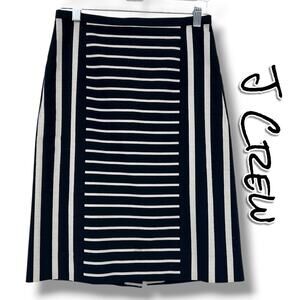J Crew Pencil Skirt Black White Stripe Cotton Blend Office Classic Womens Sz 0P